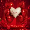 Red heart-shaped balloons and white balloons with the word "love" combined for wedding party decoration and festive atmosphere arrangement Specification image
